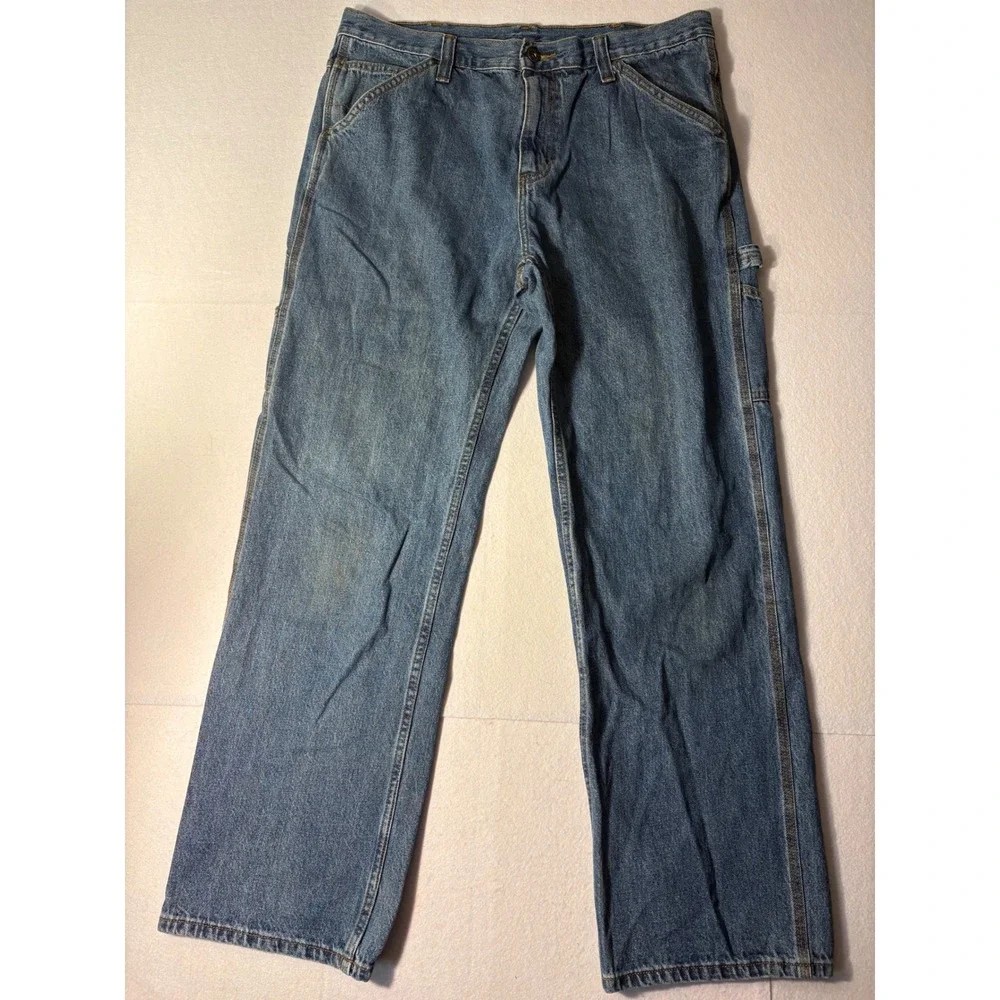 Faded Glory Men Carpenter Jean 34x32 Medium Wash Blue Denim Hammer Loop Workwear